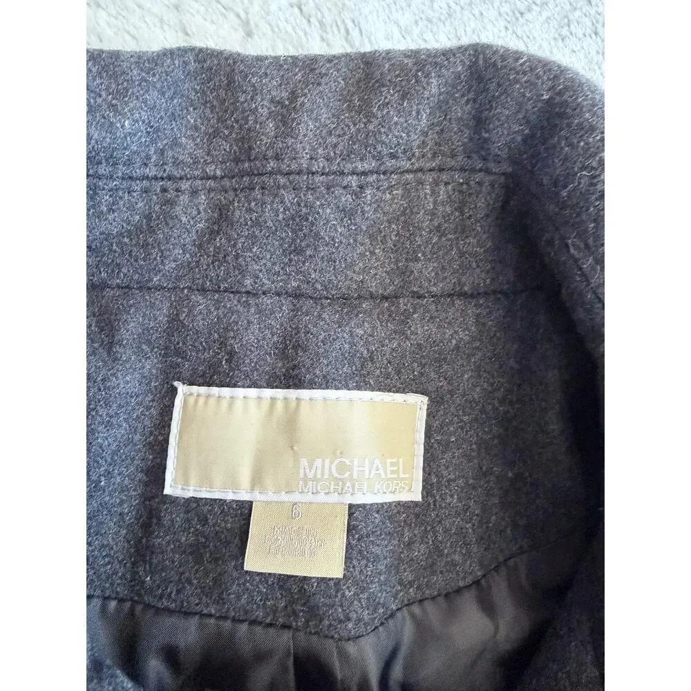 Michael Kors Wool Blend Asymmetrical Coat Size 6 Charcoal Gray Gold Zip